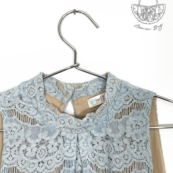 Love, Fire / Lace Sleeveless Halter Top Mock Neck / Size S / Color Blue - Picture 5 of 6